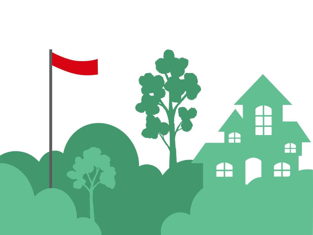 Indonesian Flag with Tree and House vector