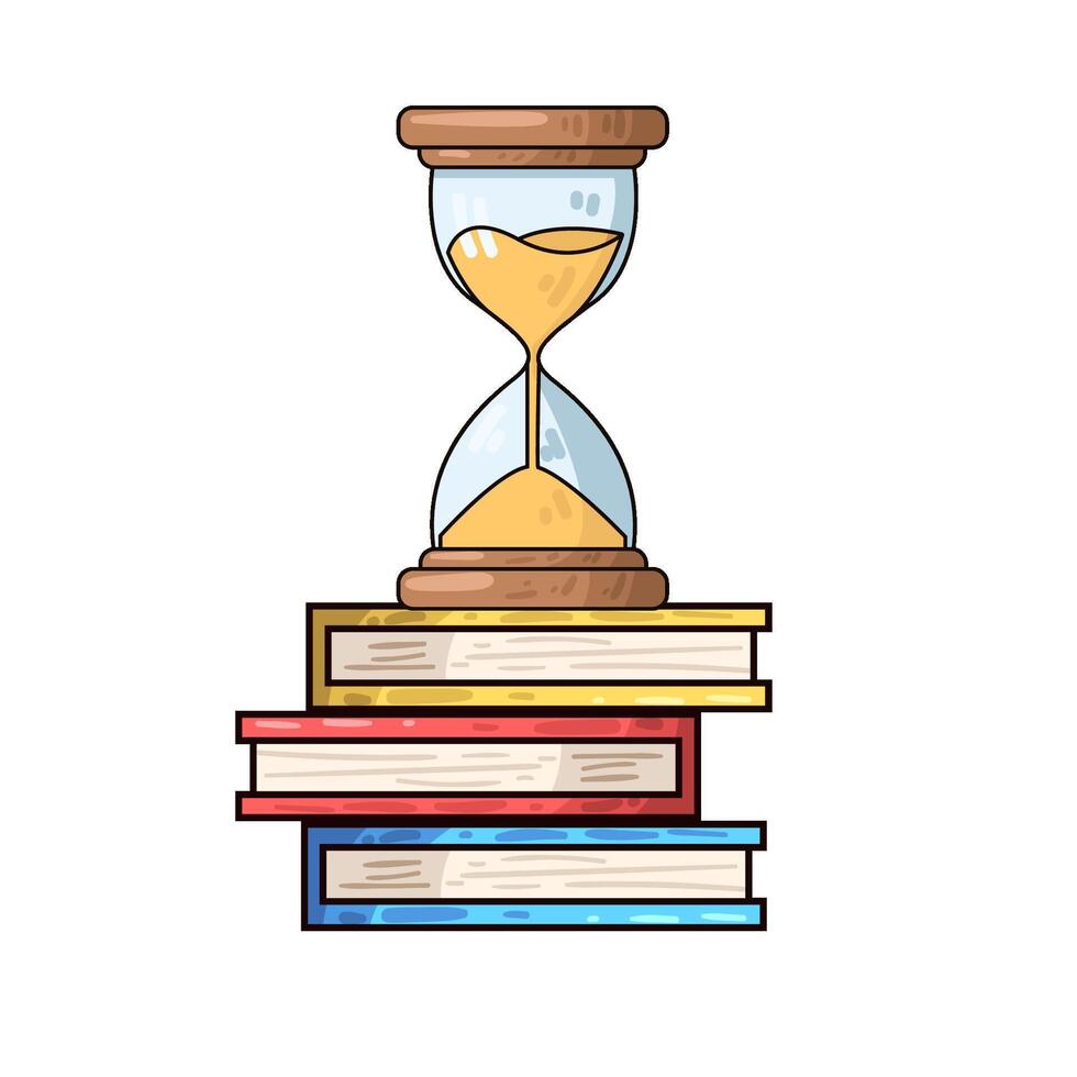 Illustration of hourglass on top of book vector
