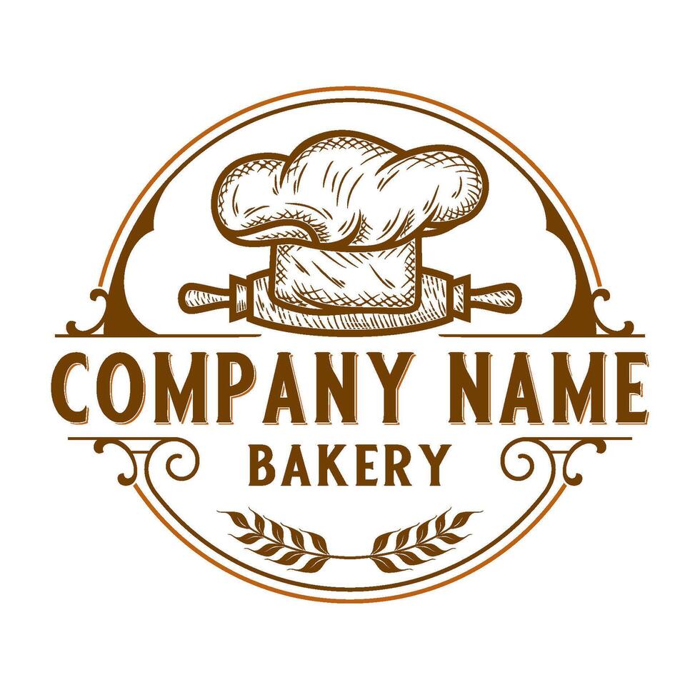 bakery logo design. dough grinder and chef's hat concept, perfect for a bakery. vector