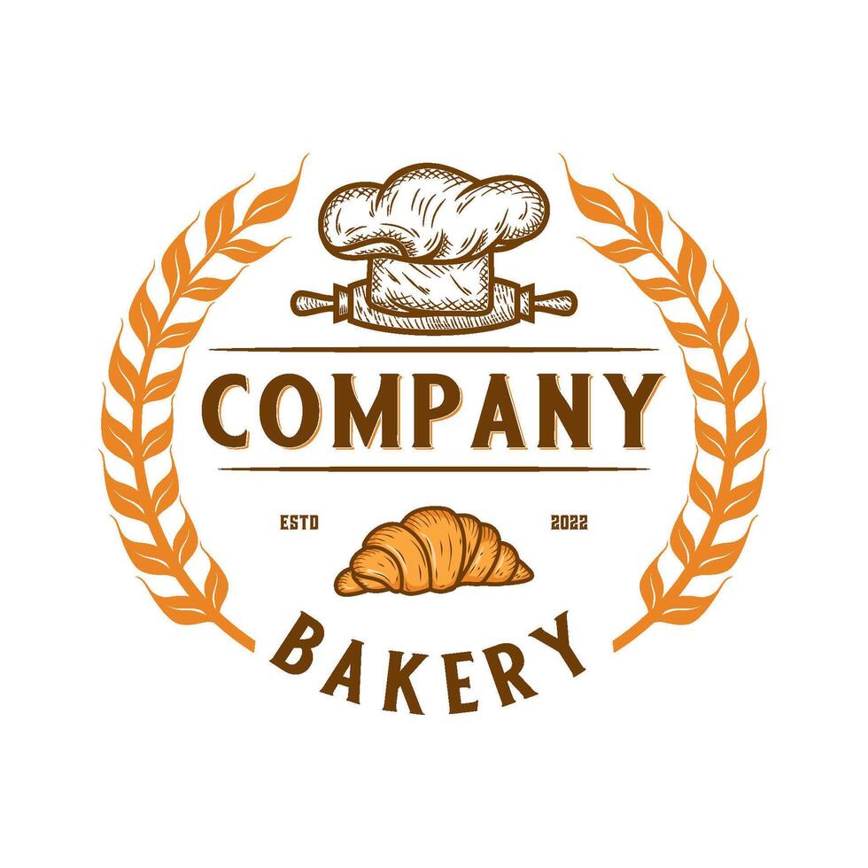 vintage bakery logo design. quinoa, chef's hat and bread, perfect for bakery, label or bread making production. vector
