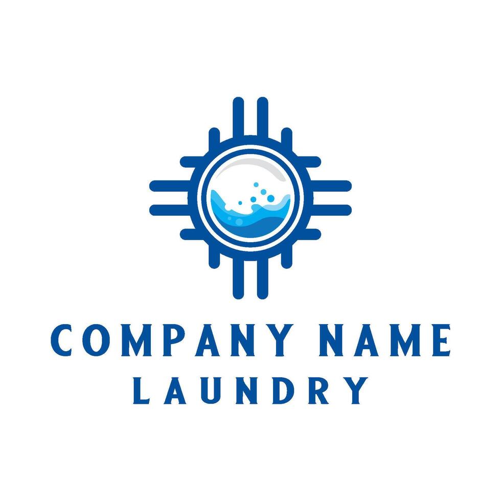 laundry design logo. washing machine and water bubbles abstract icon concept. vector