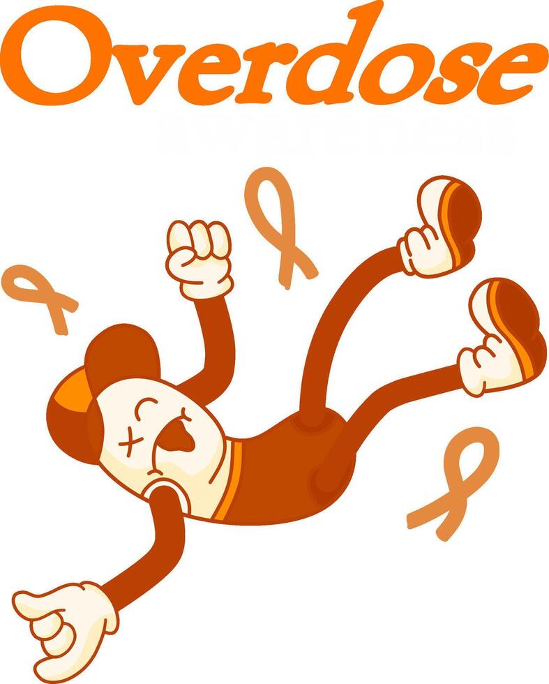 Psychedelic Groovy Cartoon Tablet Mascot Fainted from Overdose, Also Raising Self-Awareness About Overdose vector