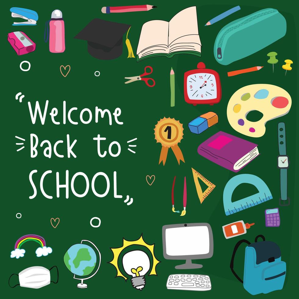 Back to school on green board background. vector