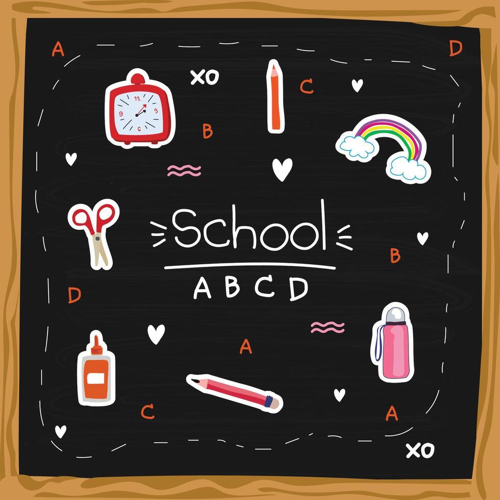 Back to school on blackboard background. vector