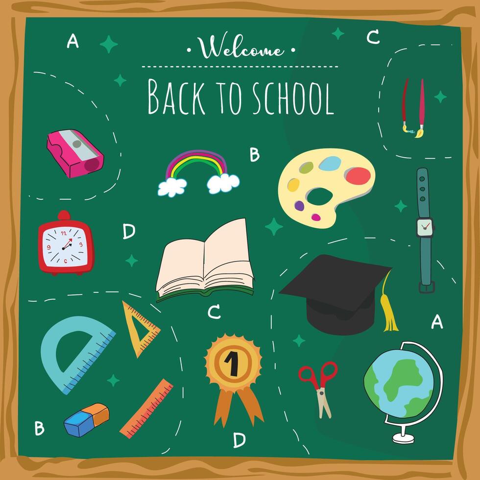 Back to school on green board background. vector