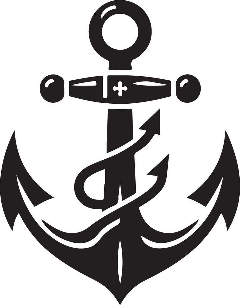 Marine Symbol Black Anchor Icon Flat Illustration Silhouette Style vector
