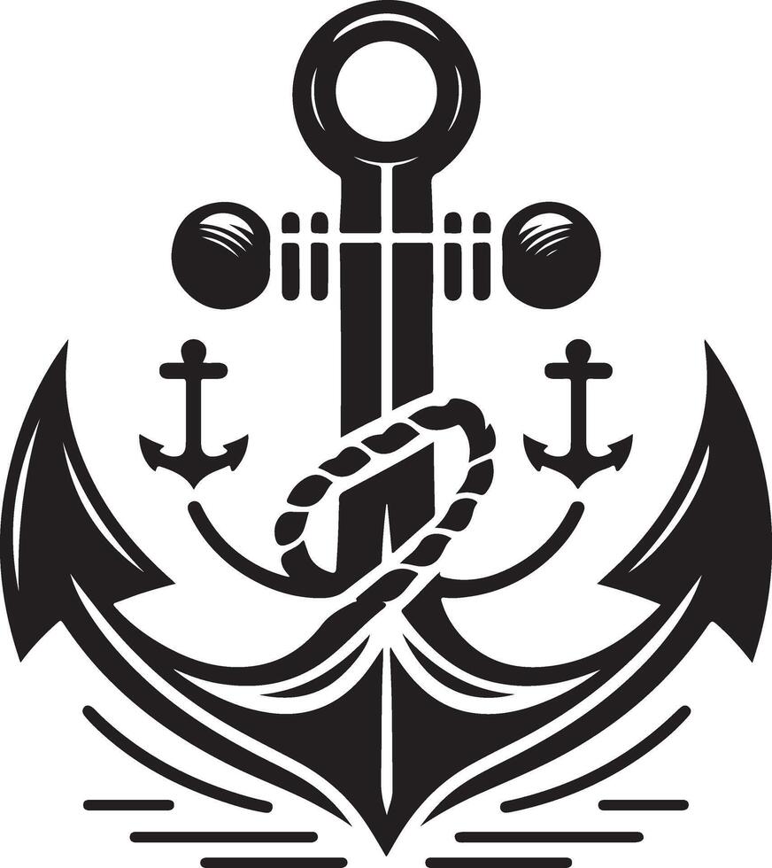 Marine Symbol Black Anchor Icon Flat Illustration Silhouette Style vector