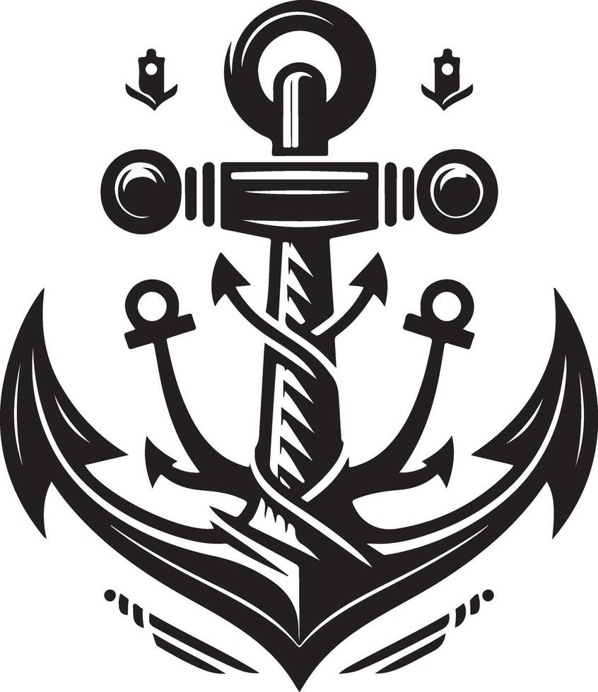Marine Symbol Black Anchor Icon Flat Illustration Silhouette Style vector