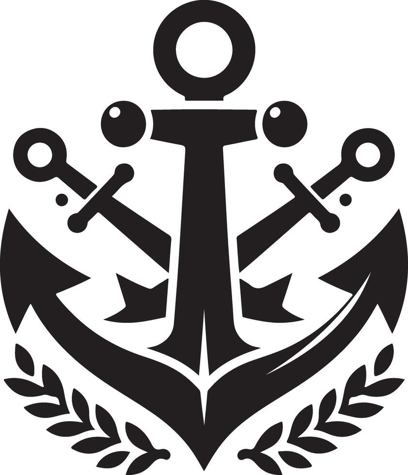 Marine Symbol Black Anchor Icon Flat Illustration Silhouette Style vector