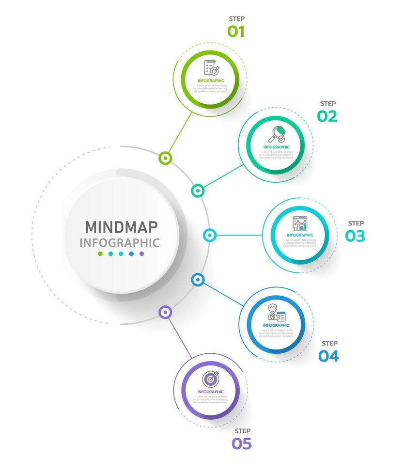 Infographic template for business. 6 Steps Modern Mindmap diagram with circles topics, presentation infographic. vector