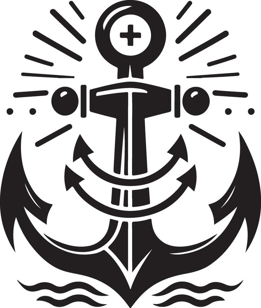Marine Symbol Black Anchor Icon Flat Illustration Silhouette Style vector
