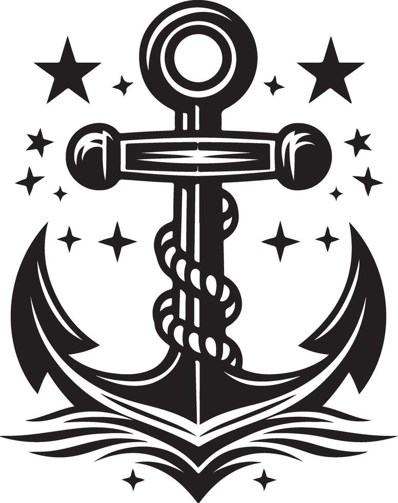 Marine Symbol Black Anchor Icon Flat Illustration Silhouette Style vector