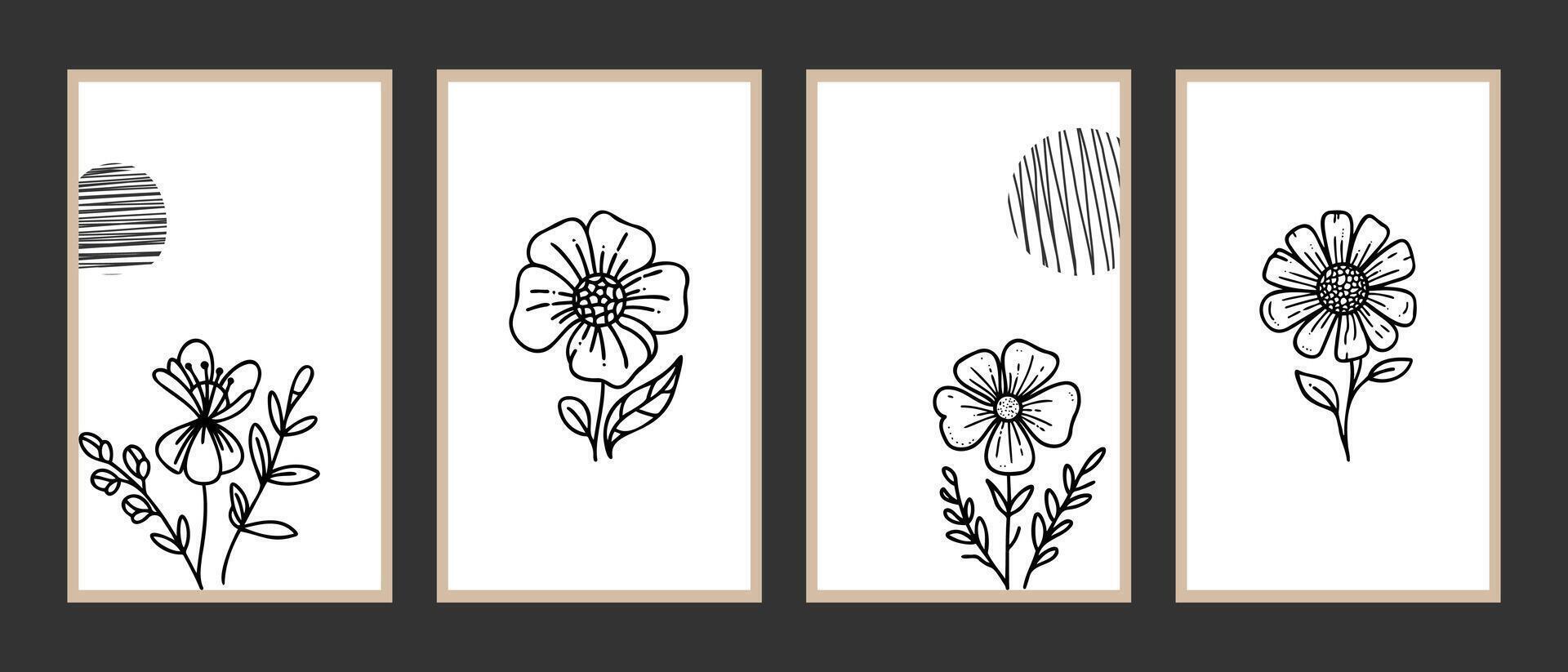 Modern boho abstract trendy background design. plant painting vector