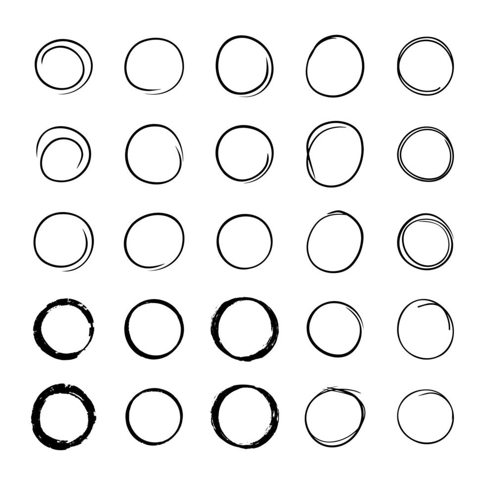 Super set of circles lines sketch hand drawn. Doodle circles for design elements vector