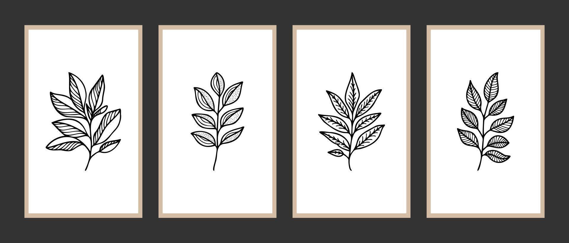Modern boho abstract trendy background design. plant painting vector