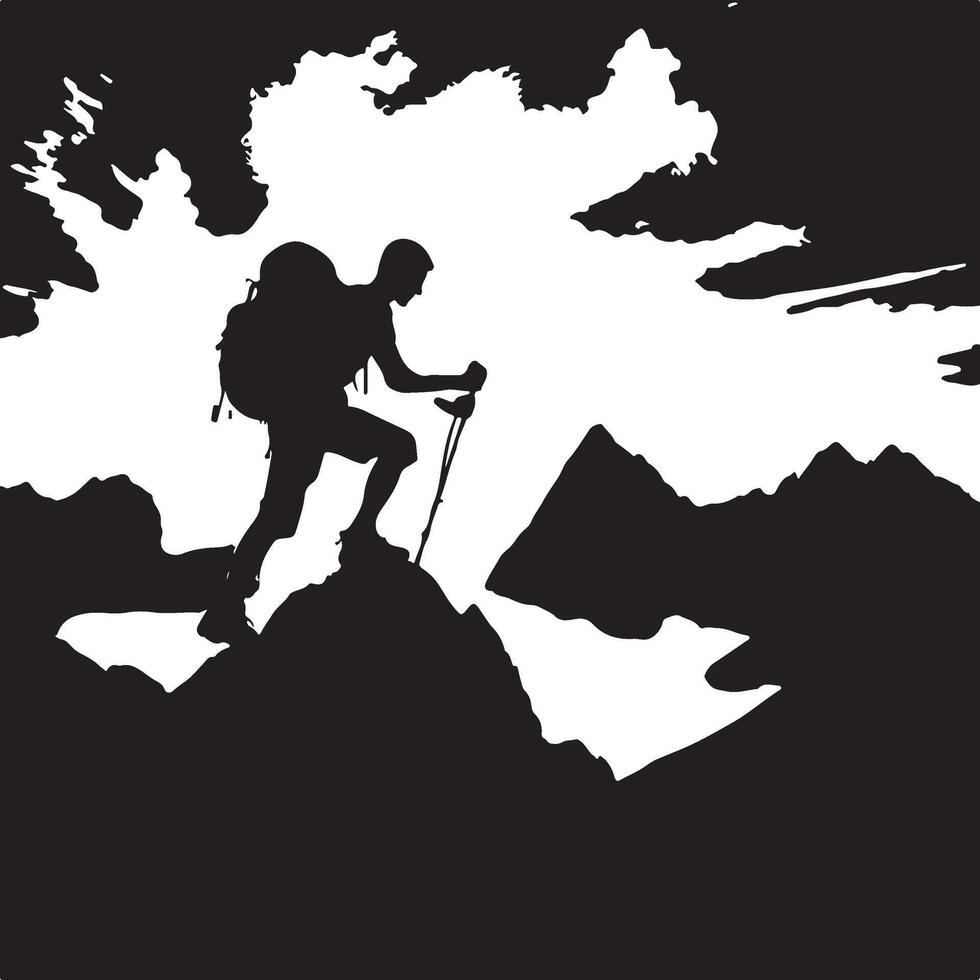 A man climbing mountain and hiking flat silhouette design vector