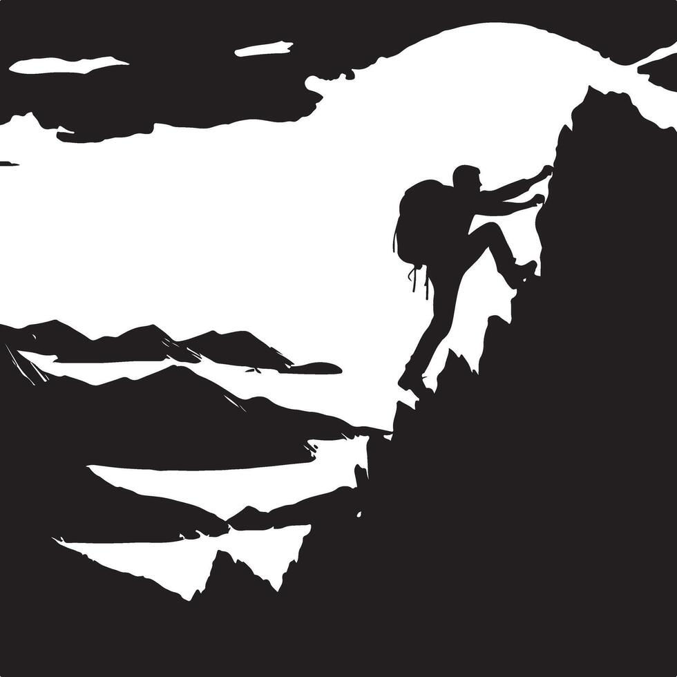 A man climbing mountain and hiking flat silhouette design vector