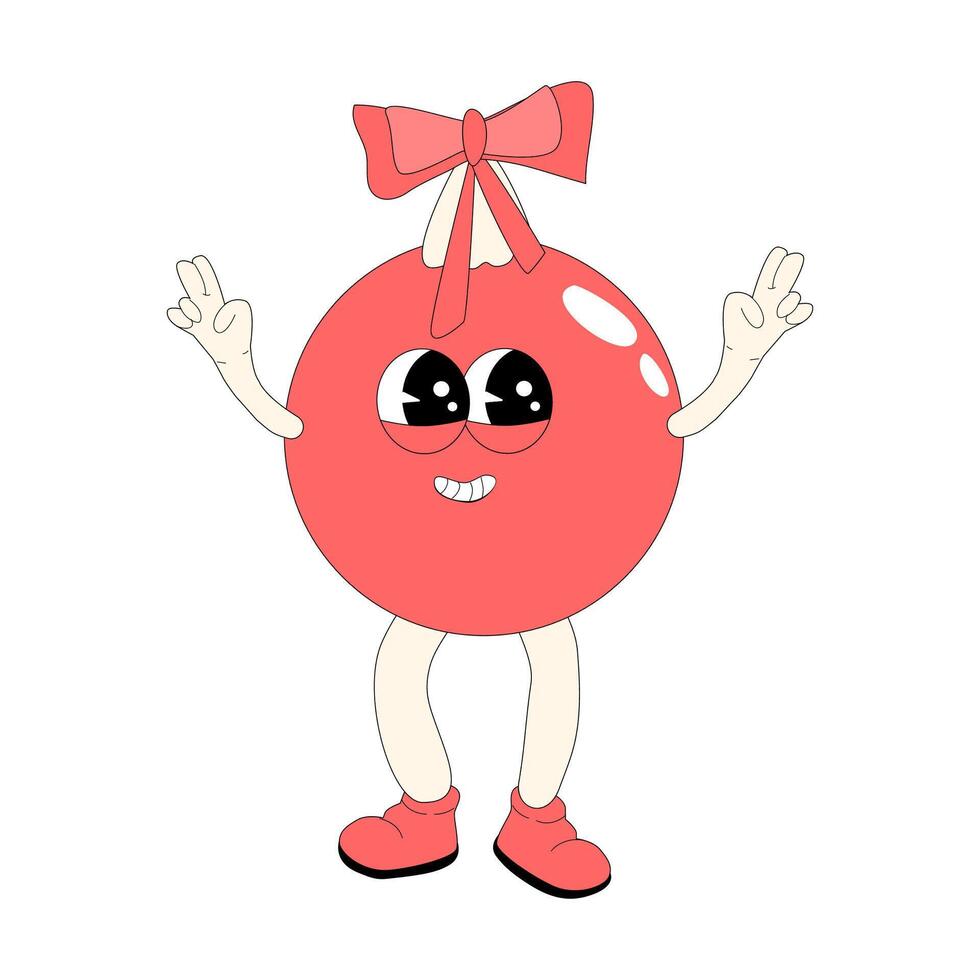 Christmas and Happy New Year groovy ball character isolated. vector