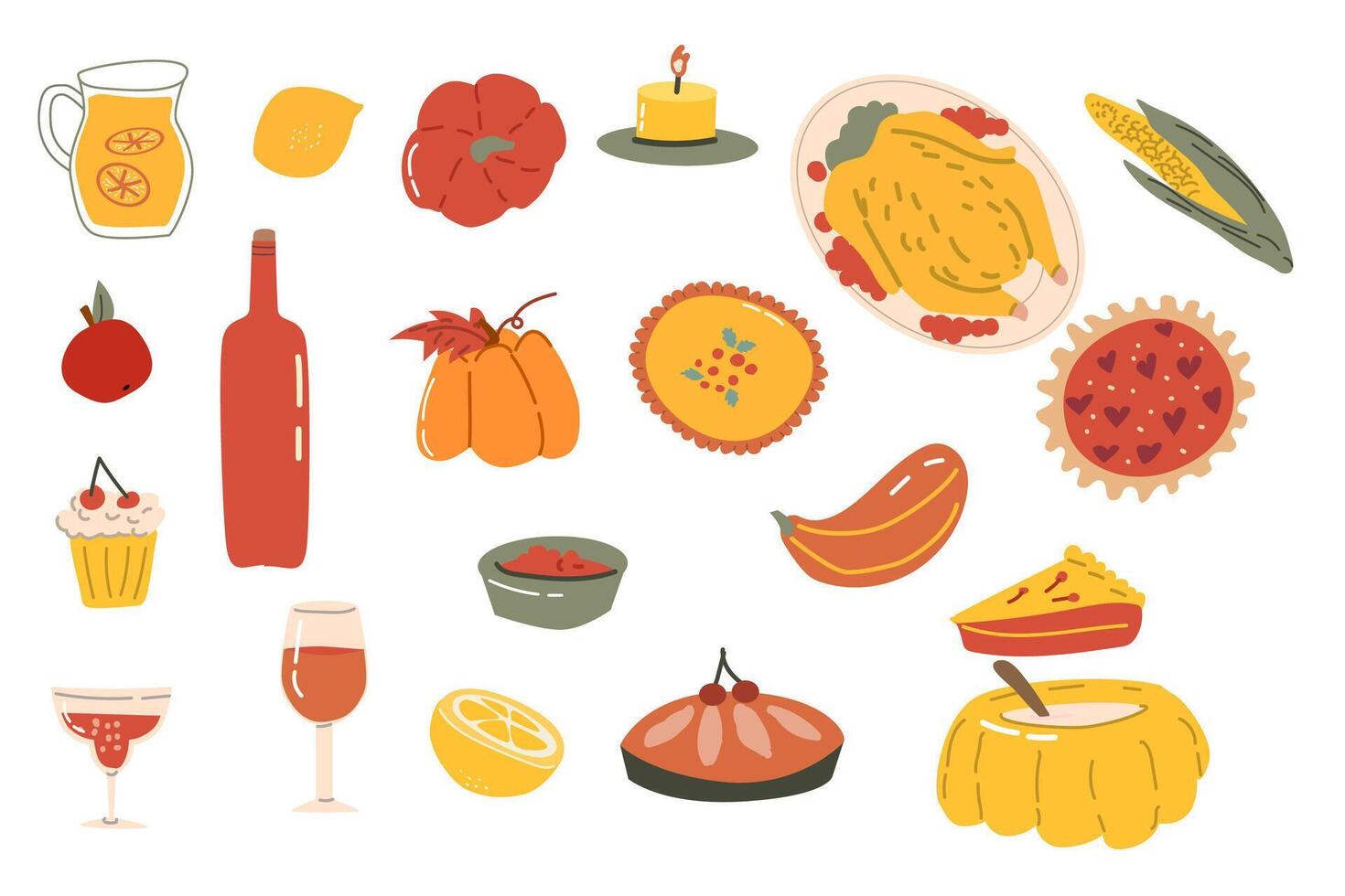 Autumn fall thanksgiving elements set with harvest icons vector
