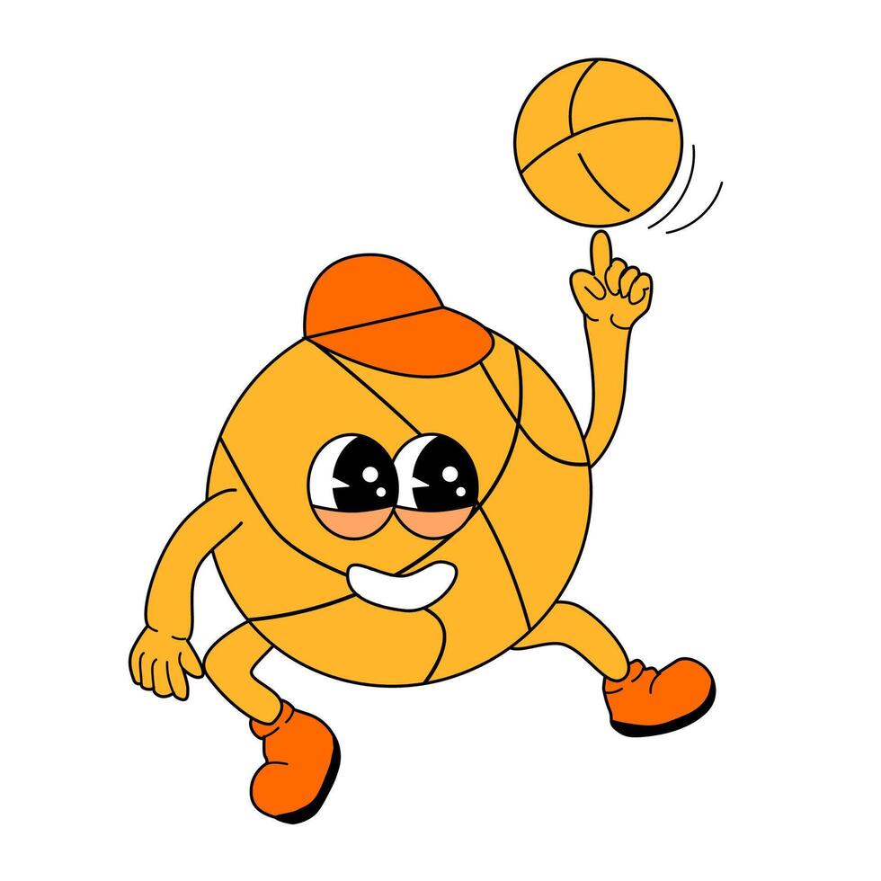 Childrens school supply ball - cartoon basketball in retro groovy style. vector