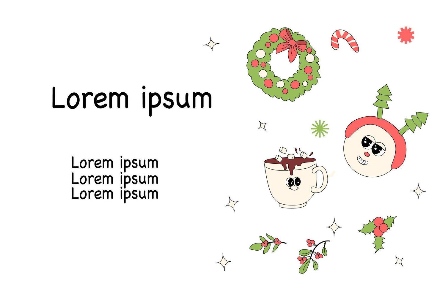y2k retro new year and xmas banner with groovy characters vector