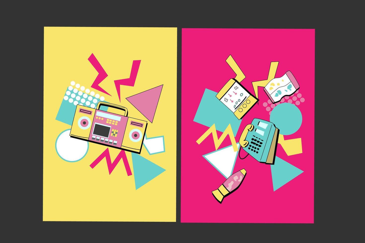 90s music backgrounds. Retro disco posters with y2k or 00s elements. vector