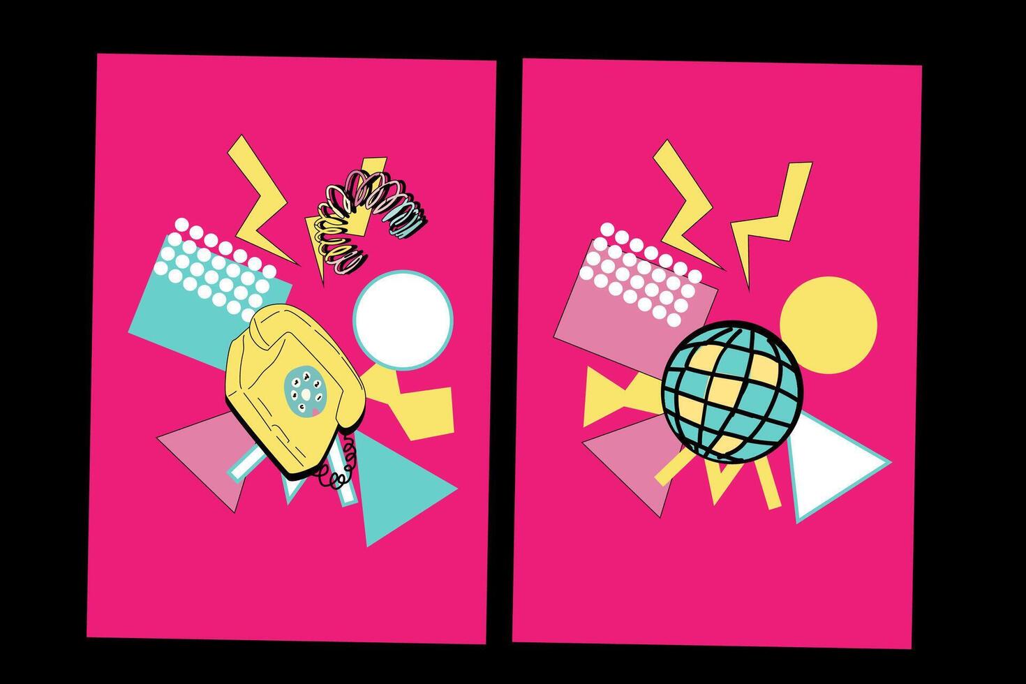 90s music backgrounds. Retro disco posters with y2k or 00s elements. vector