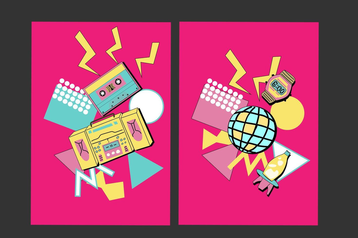 90s music backgrounds. Retro disco posters with y2k or 00s elements. vector