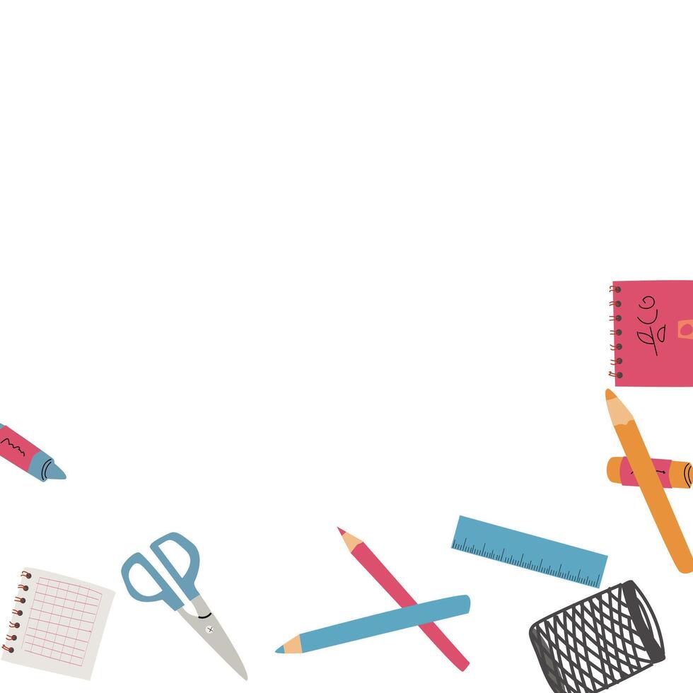 Back to school, kindergarten banner or frame. Children school elements, pencils background vector