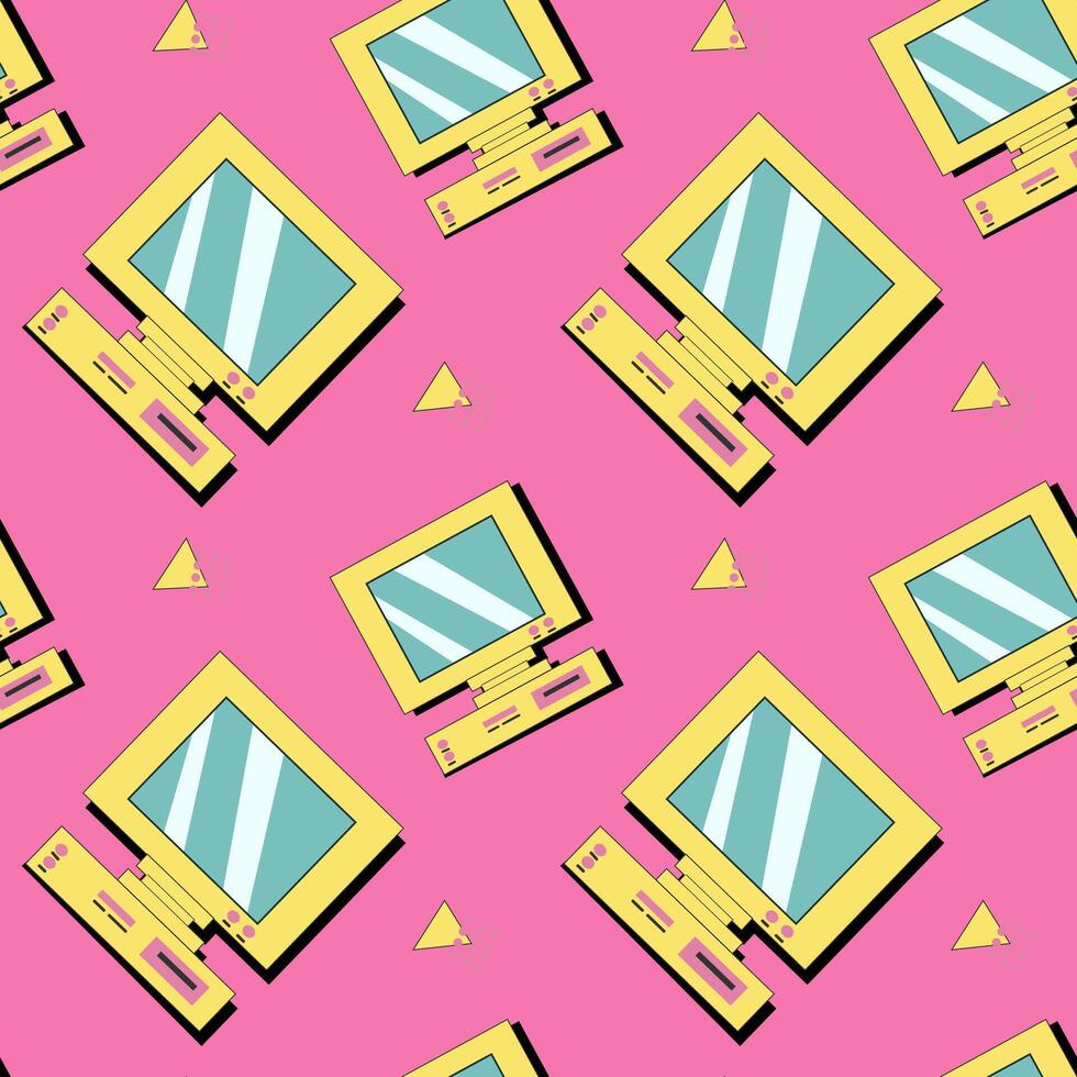 90s music background with audio equipment from 00s. Retro fashion seamless pattern vector