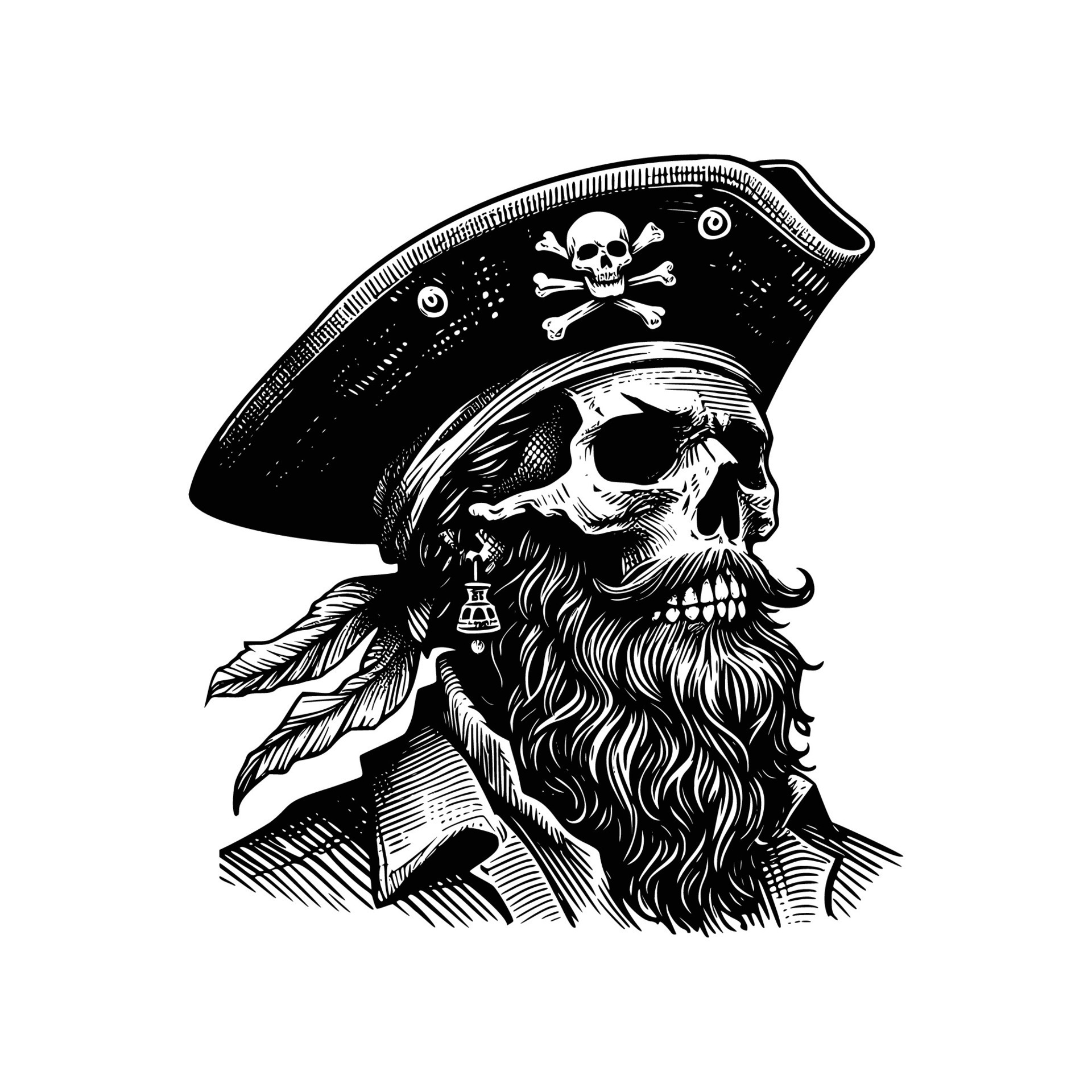 Pirate skull illustration.Vintage engraving isolated pirate skull ink