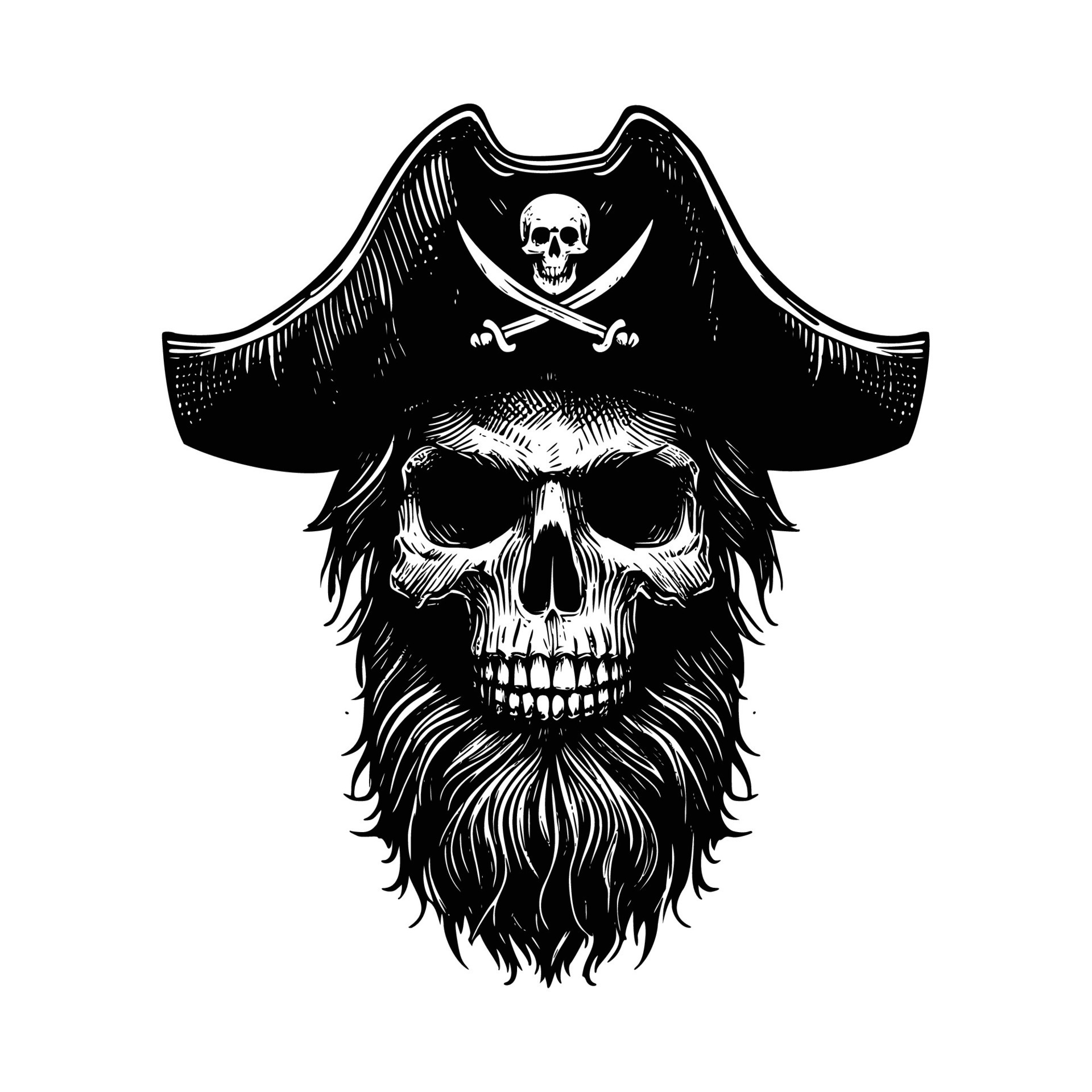 Pirate skull illustration.Vintage engraving isolated pirate skull ink