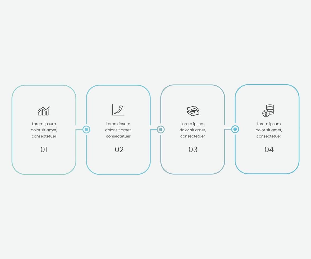 Business infographic thin line process with square template. Illustration. Timeline processes with 4 options, steps or parts. pro elements vector