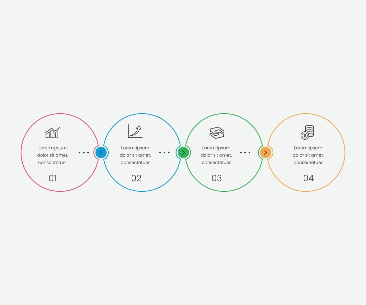 Timeline infographic design elements. Business concept with 4 steps, options, circles. Can be used for workflow layout, diagram, annual report or presentation. pro illustration. vector