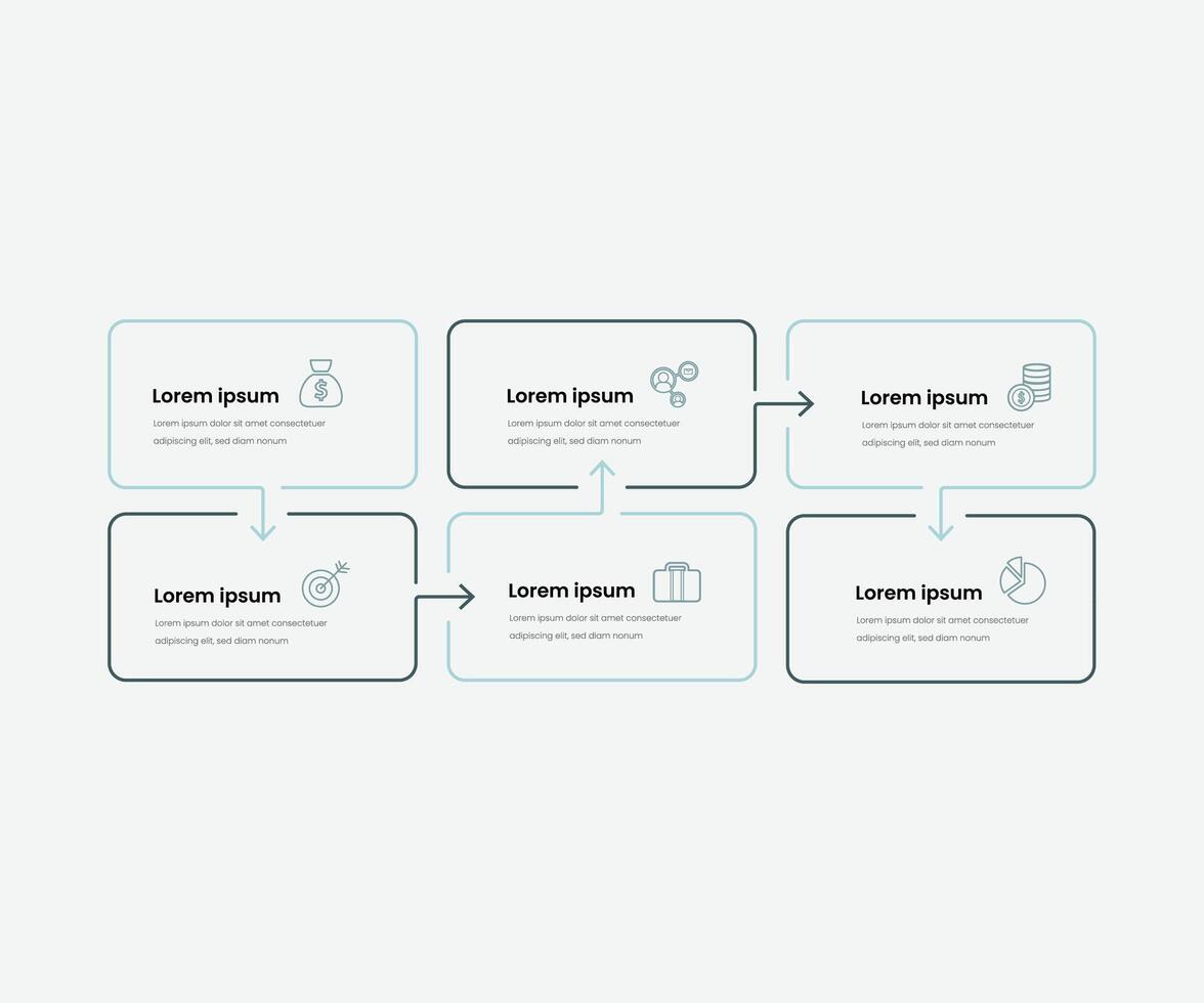 Infographic template with six elements with place for your text and icons, workflow, process chart, steps or options pro elements vector