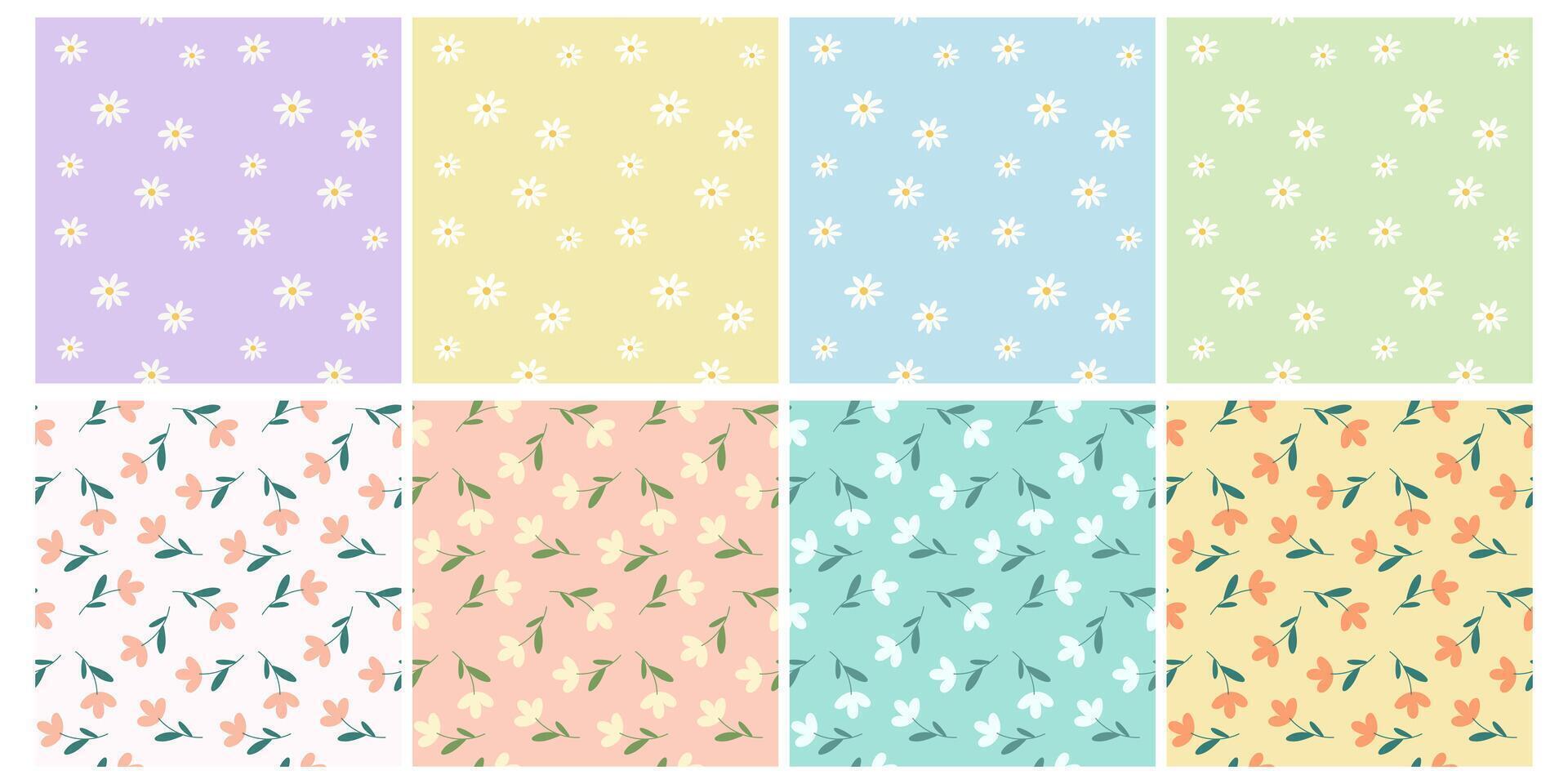 Set of delicate floral patterns in pastel colors. seamless patterns, flat design. Floral, summer, spring ornaments vector