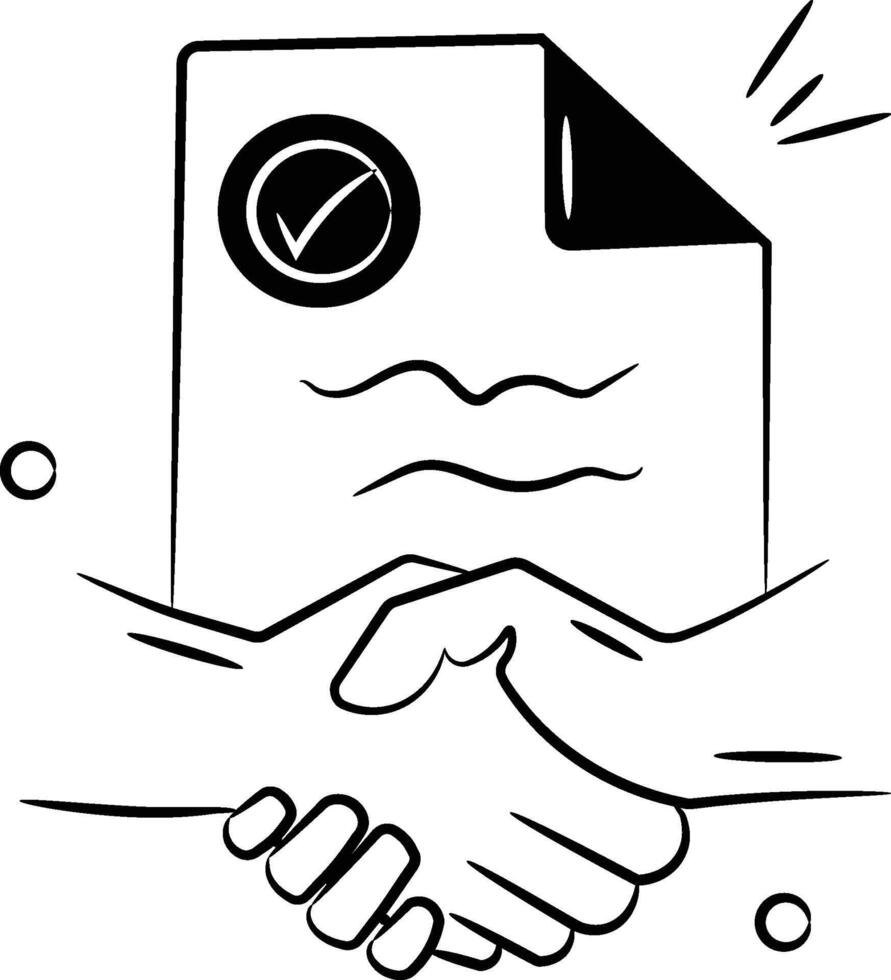 Handshake with stamped document denoting concept icon of agreement vector
