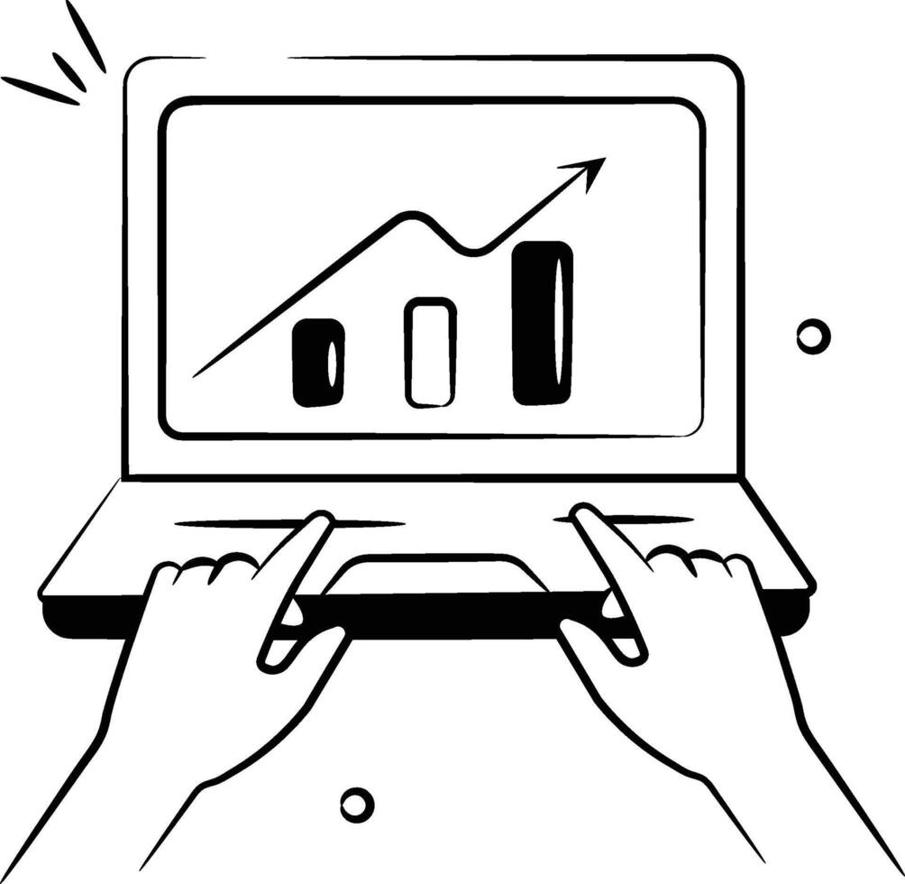 Growth chart inside laptop showing concept icon of online analytics or online stats, data analytics vector