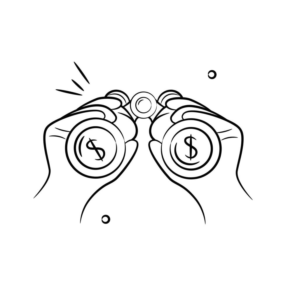 Binoculars in hand with dollar signs showing predictive analysis concept vector