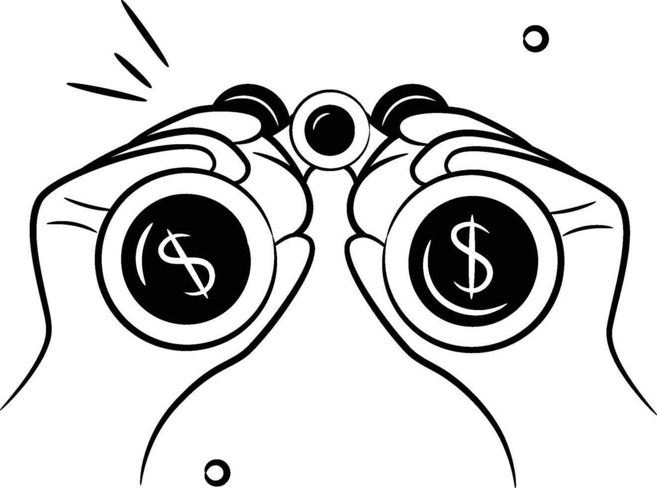 Binoculars in hand with dollar signs showing predictive analysis concept vector