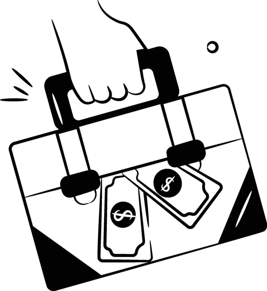 Dollar notes falling from money bag, concept of financial crisis vector