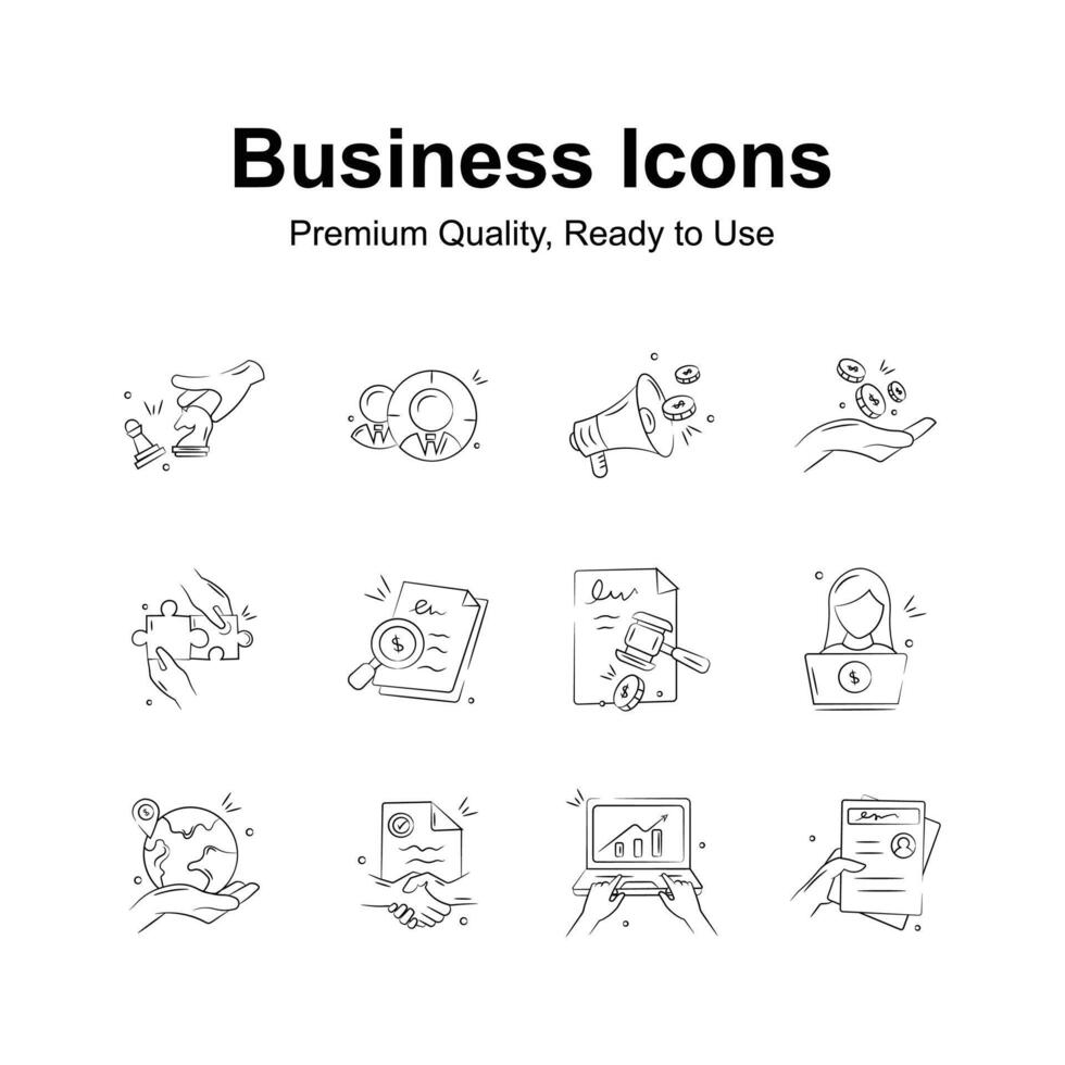 Take a look at this amazing pack of business and finance icons in doodle style vector