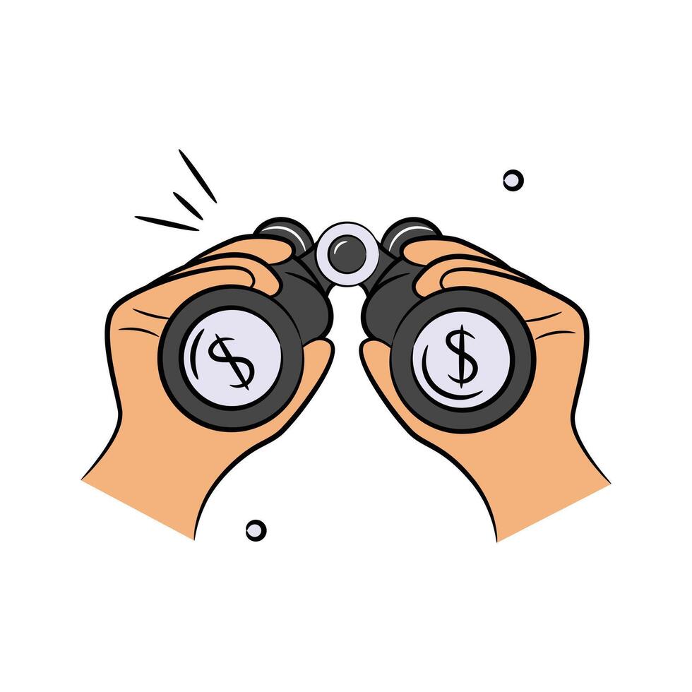Binoculars in hand with dollar signs showing predictive analysis concept vector