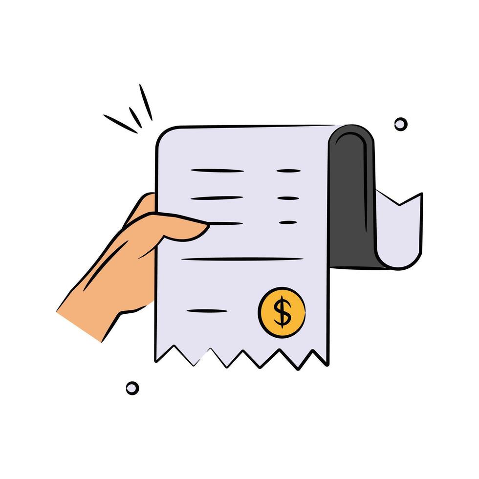 Dollar coin with page denoting concept icon of receipt, bill doodle design vector