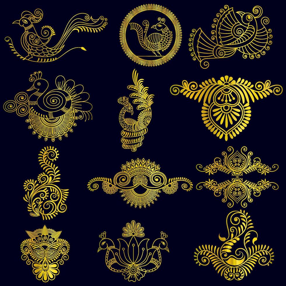 Golden vintage floral elements art decoration. Swirl elements decorative illustration. vector