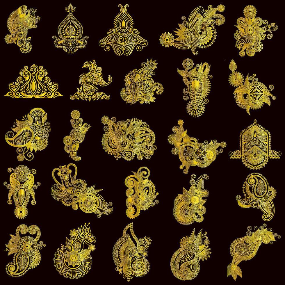 Golden vintage floral elements art decoration. Swirl elements decorative illustration. vector