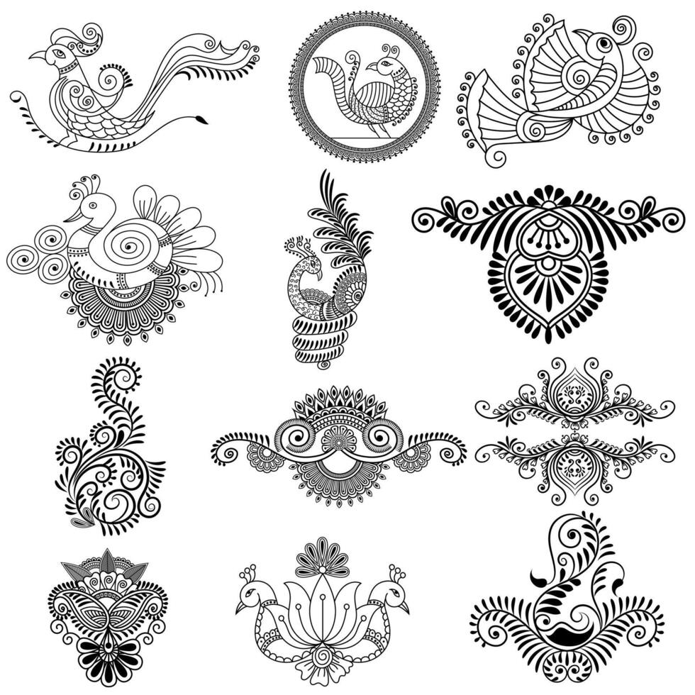 Traditional and Cultural Beautiful pattern design, tattoo design, mandala patterns, Arabic patterns, Rangoli, Alpona, Kolam, Paisley line art. vector