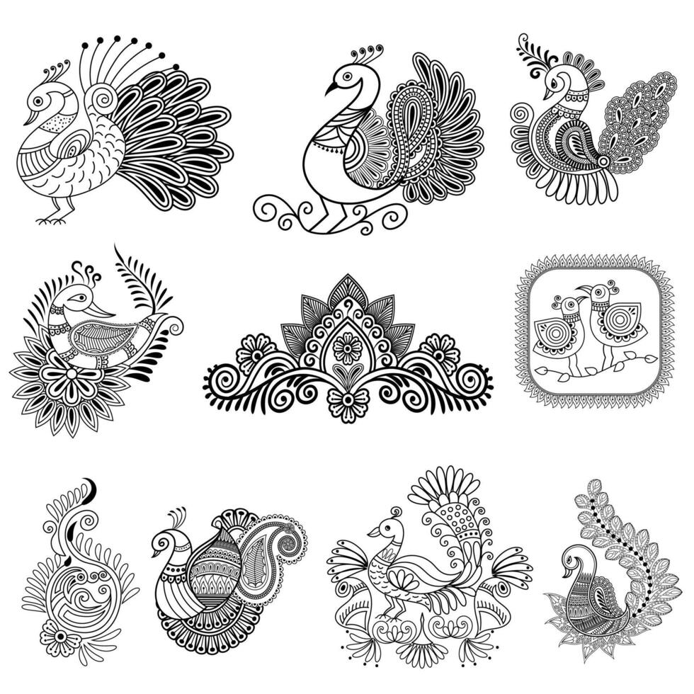Traditional and Cultural Beautiful pattern design, tattoo design, mandala patterns, Arabic patterns, Rangoli, Alpona, Kolam, Paisley line art. vector