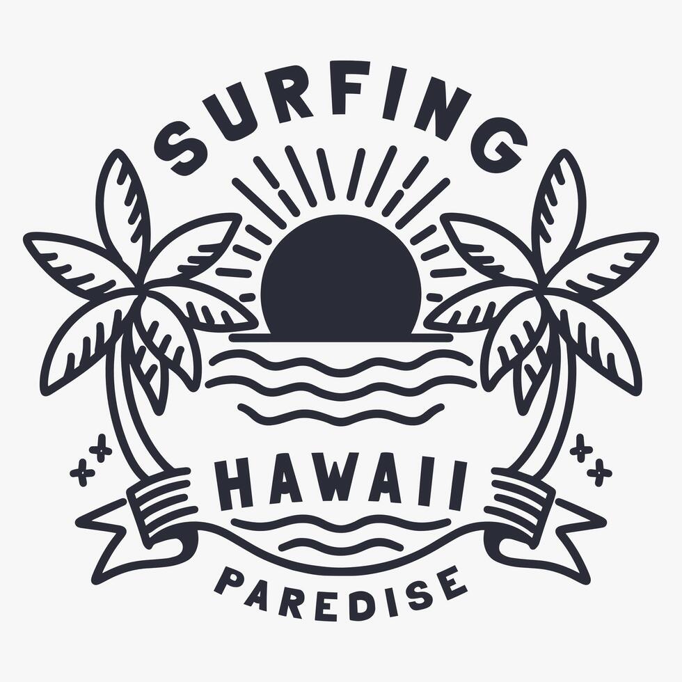 vintage surfing paradise line art illustration for t shirt design vector