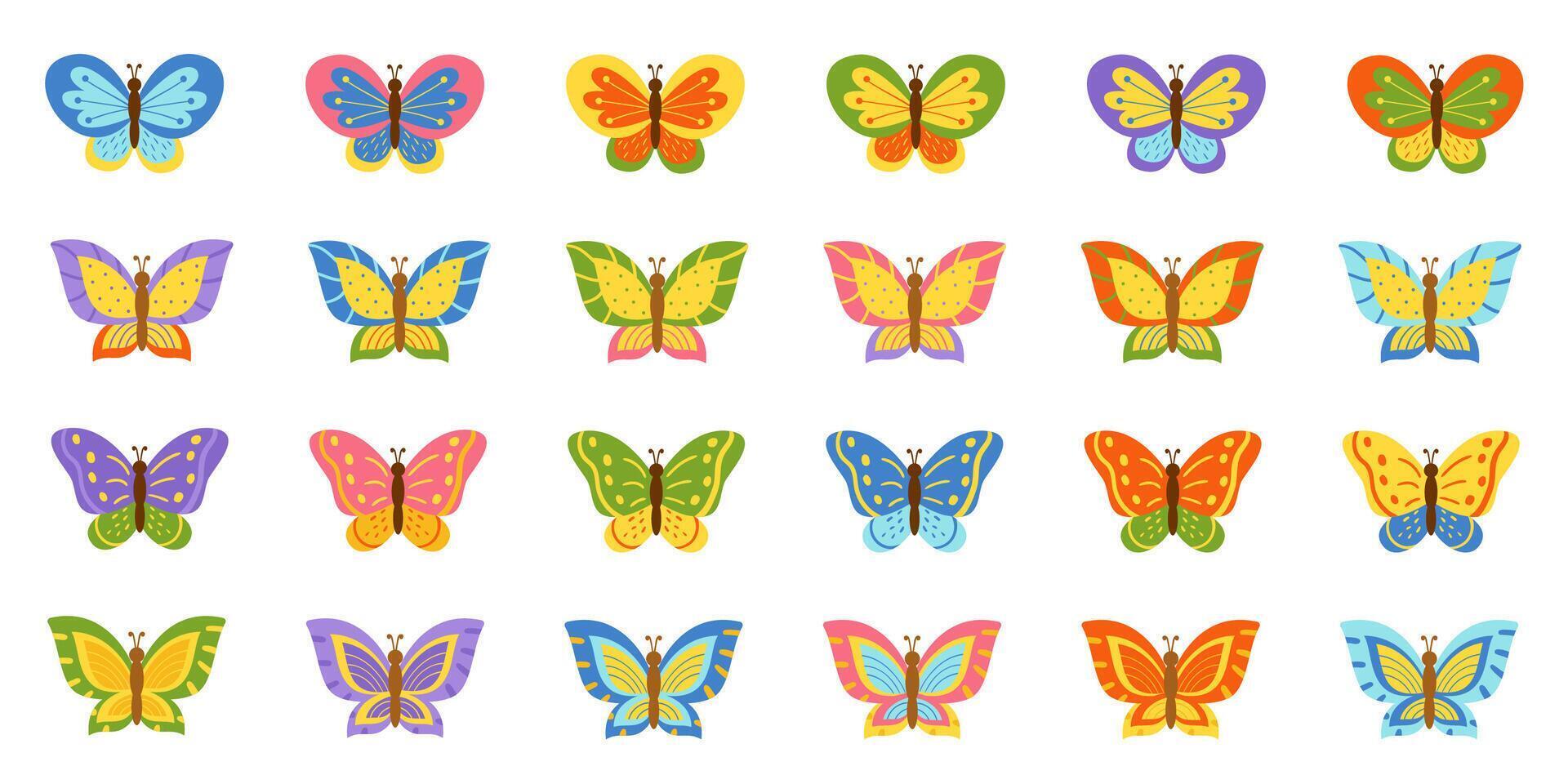 illustration of colorful butteries. Big set of different butterflies. vector